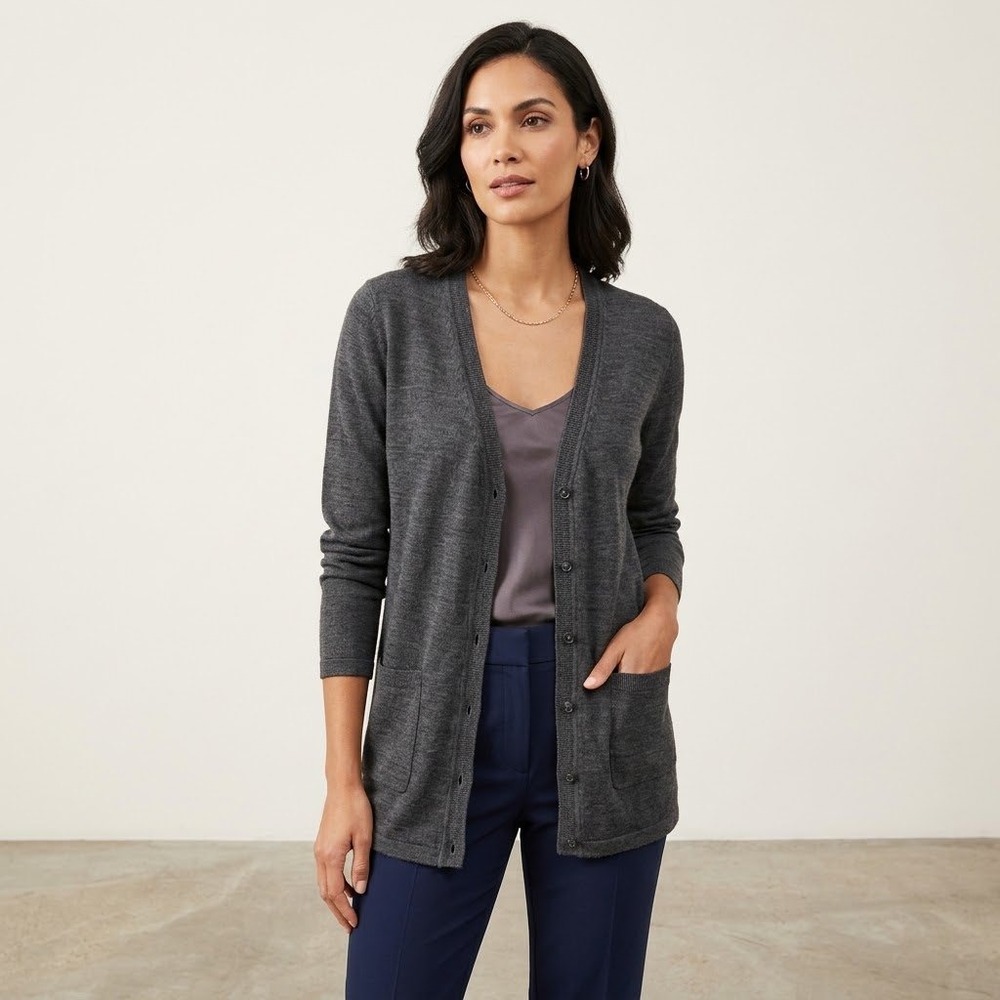 Talbots 100% Merino Wool Cardigan Womens Small‎ Gray Luxury Winter Office Earthy